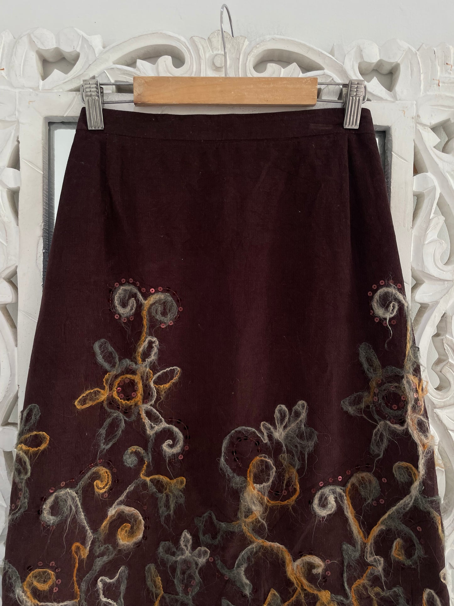 Miguel Gageiro Corduroy Embroidered Vintage Skirt-Waist 32