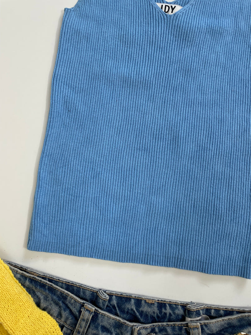 Baby Blue Rib Top-Bust 28 to 32