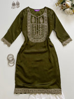 Load image into Gallery viewer, Libas Olive Embroidered Kurti-Bust 36
