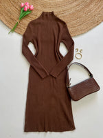 Load image into Gallery viewer, Ribbed Turtle Neck Warm Winter Dress - Bust 34 to 38
