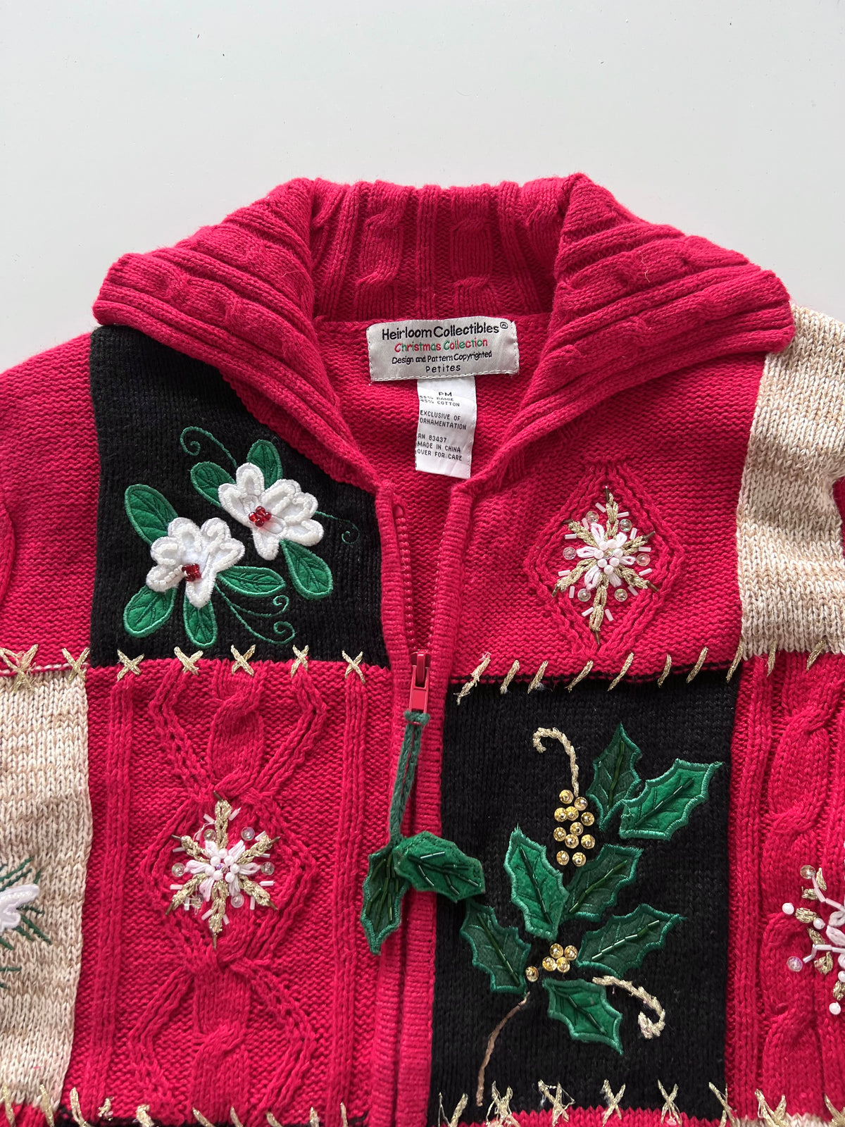 Heirloom Collectibles Embroidered Zipper Sweater-Bust 40
