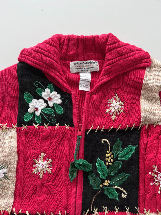 Heirloom Collectibles Embroidered Zipper Sweater-Bust 40