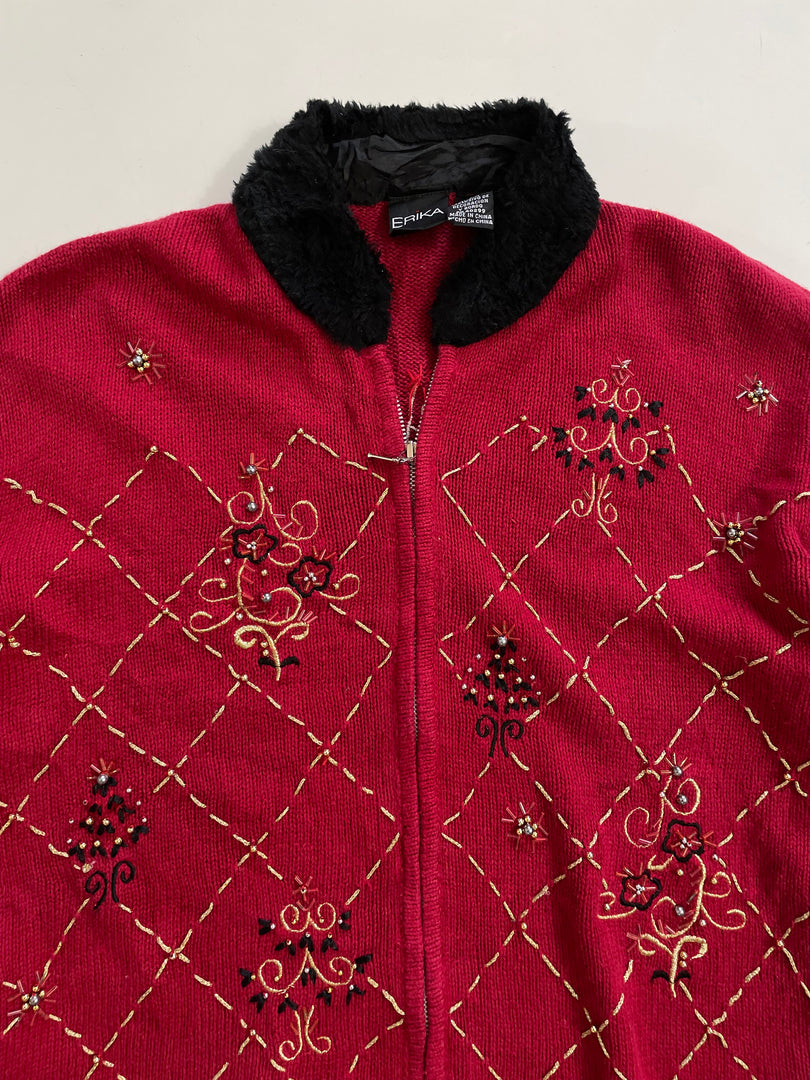 Erika Embroidered Zipper Christmas Sweater - Bust 44 to 48