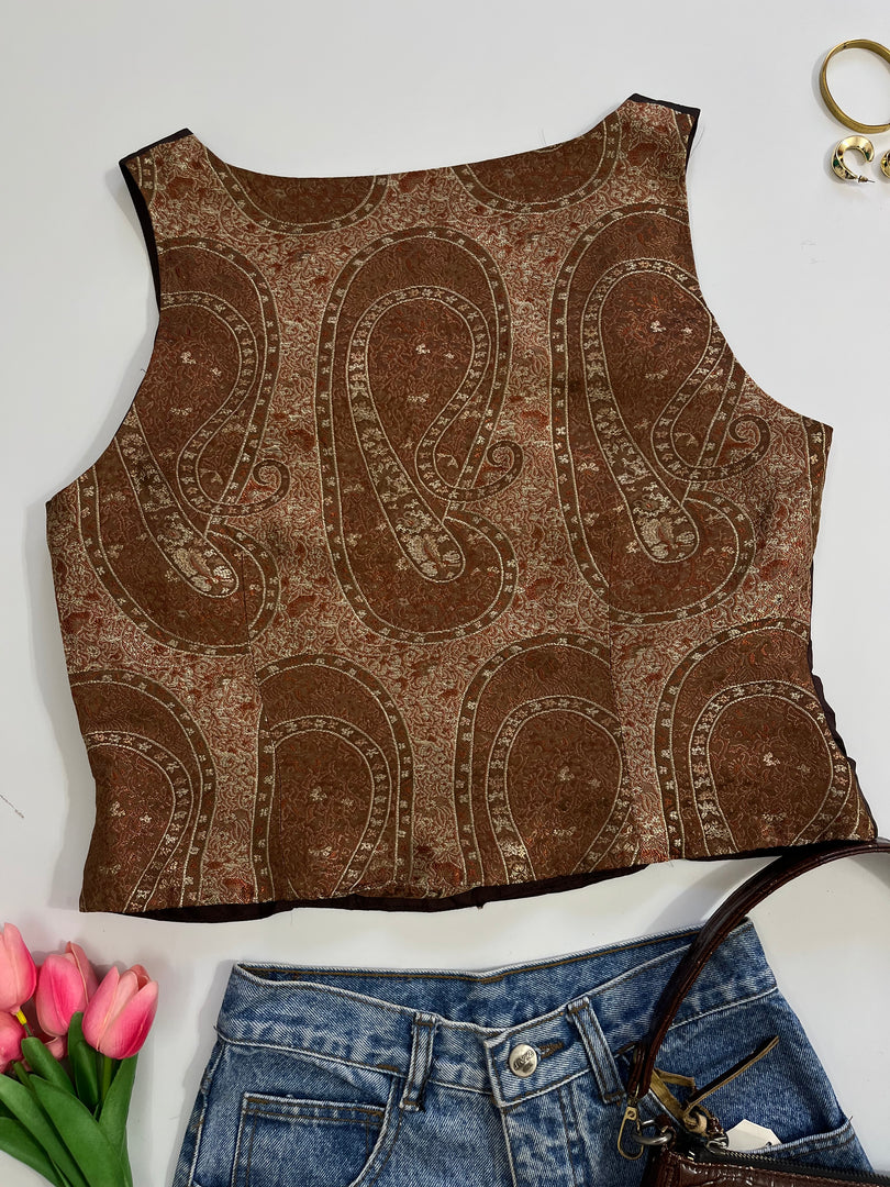 Ruched Jacquard Waistcoat-Bust 38