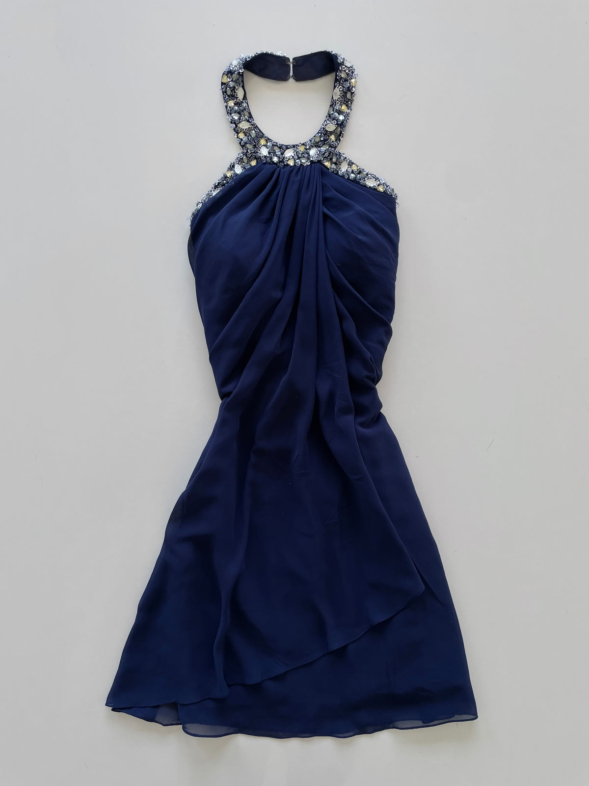 Jora Collection Embroidered Navy Blue Vintage Dress-Bust 32