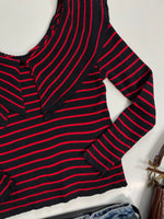 Load image into Gallery viewer, Striped Black and Red Pre Winter Top - Bust 30 to 34
