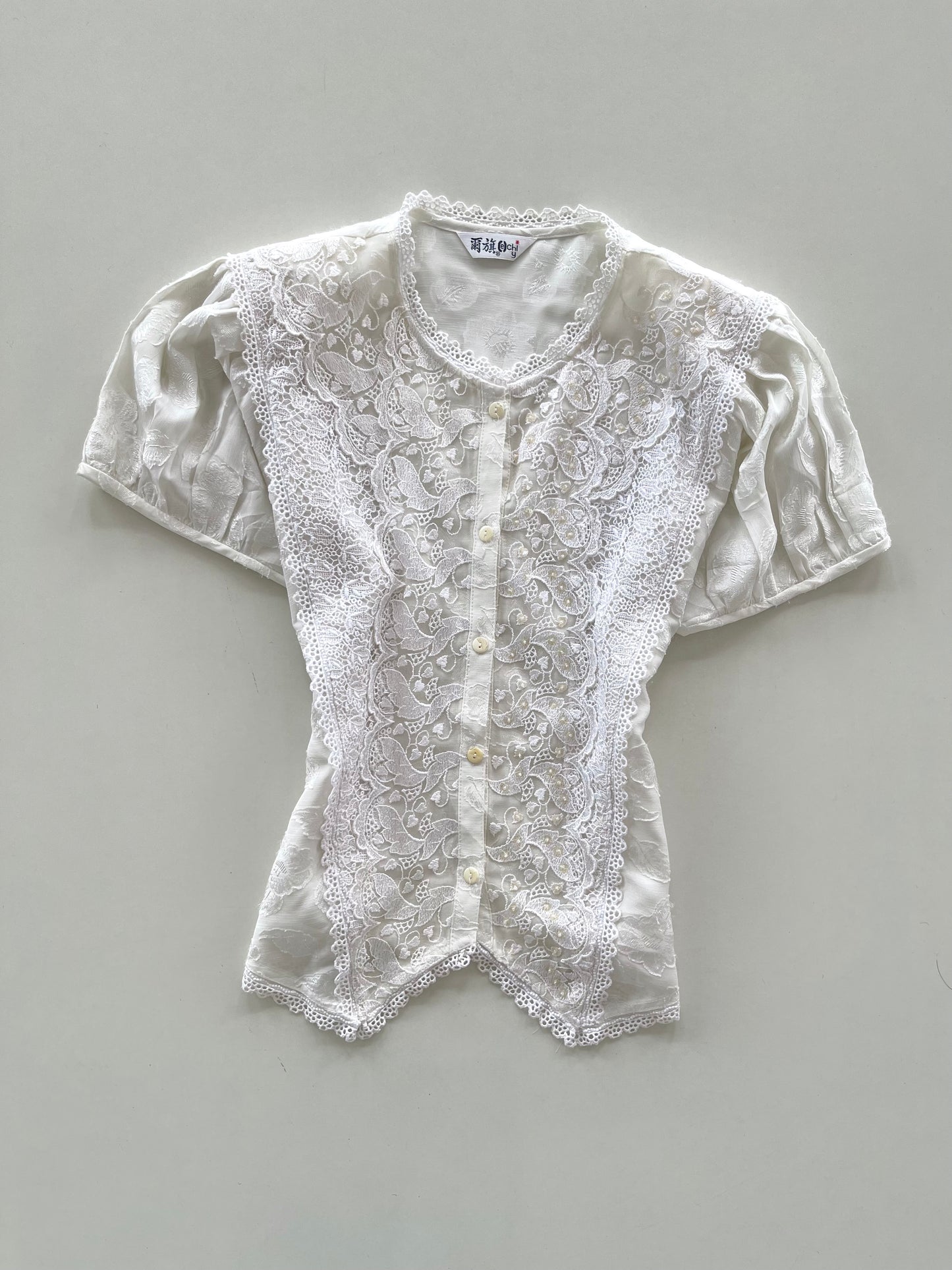 Korean Lace Sheer Vintage Top-Bust 44
