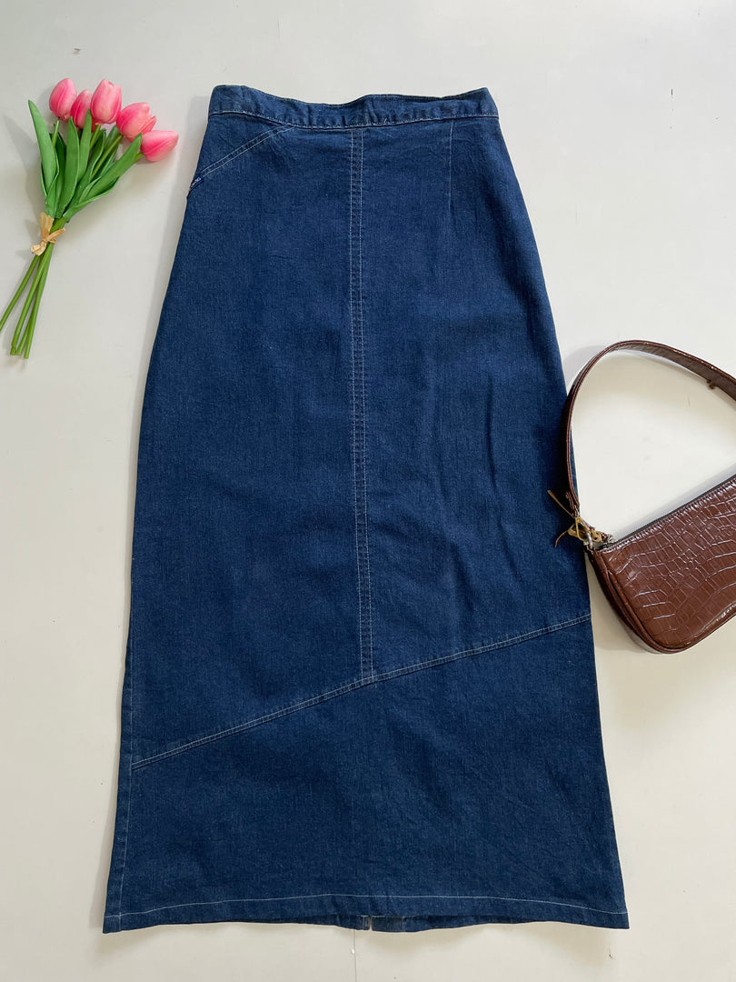 Simon Chang Long Denim Skirt-Waist 32