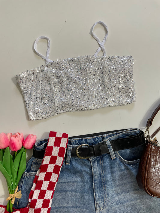 White Sequin Top-Bust 30 to 34