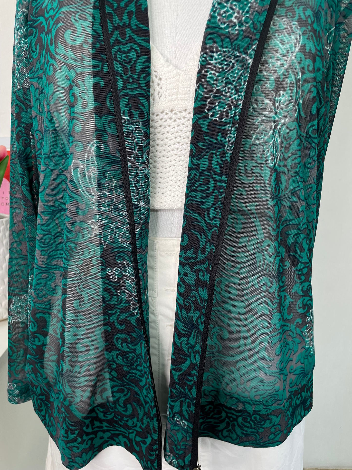 Sheer Zip-Up Shirt-Chest 44