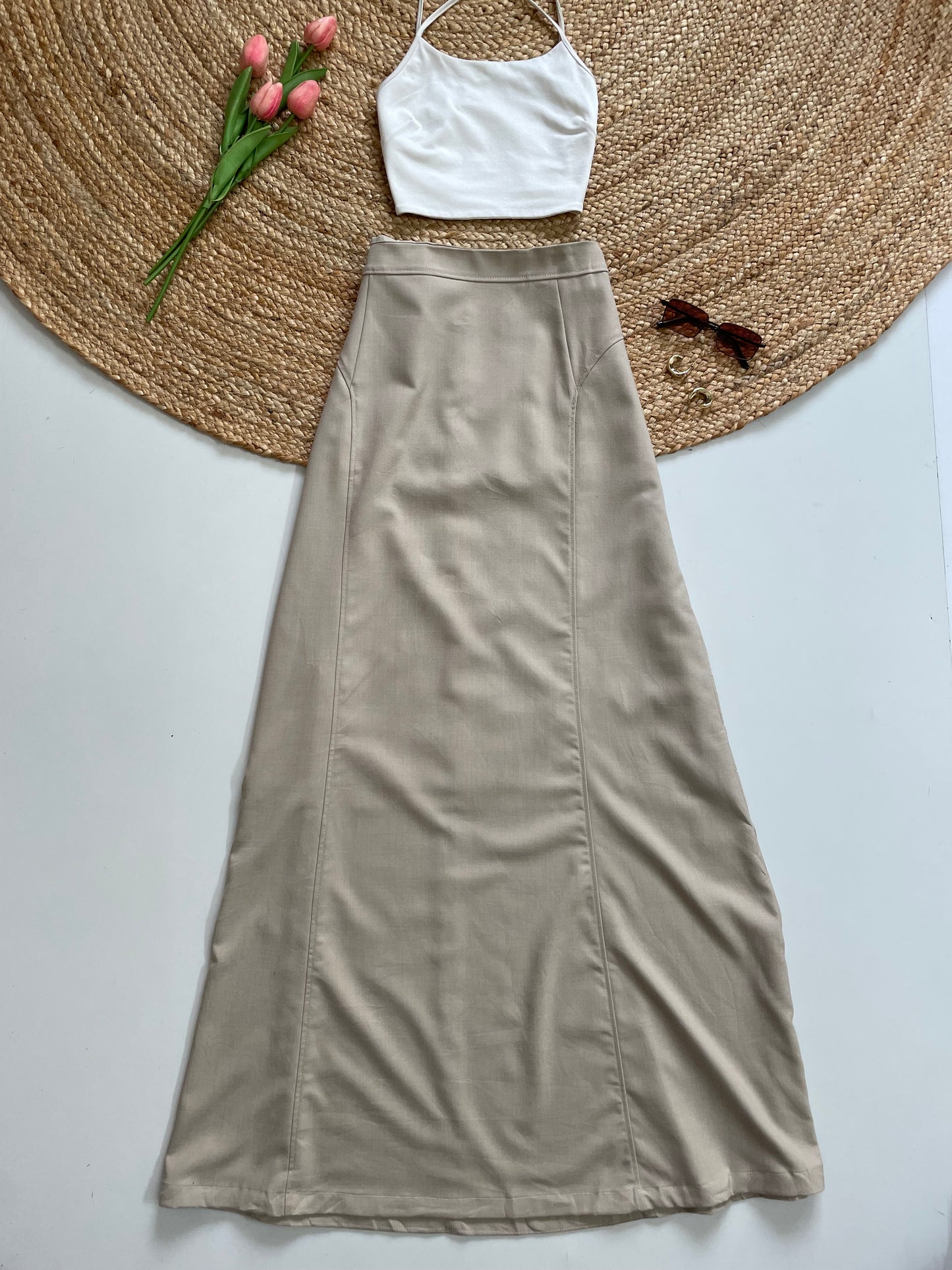 LONG BEIGE SKIRT - WAIST 34