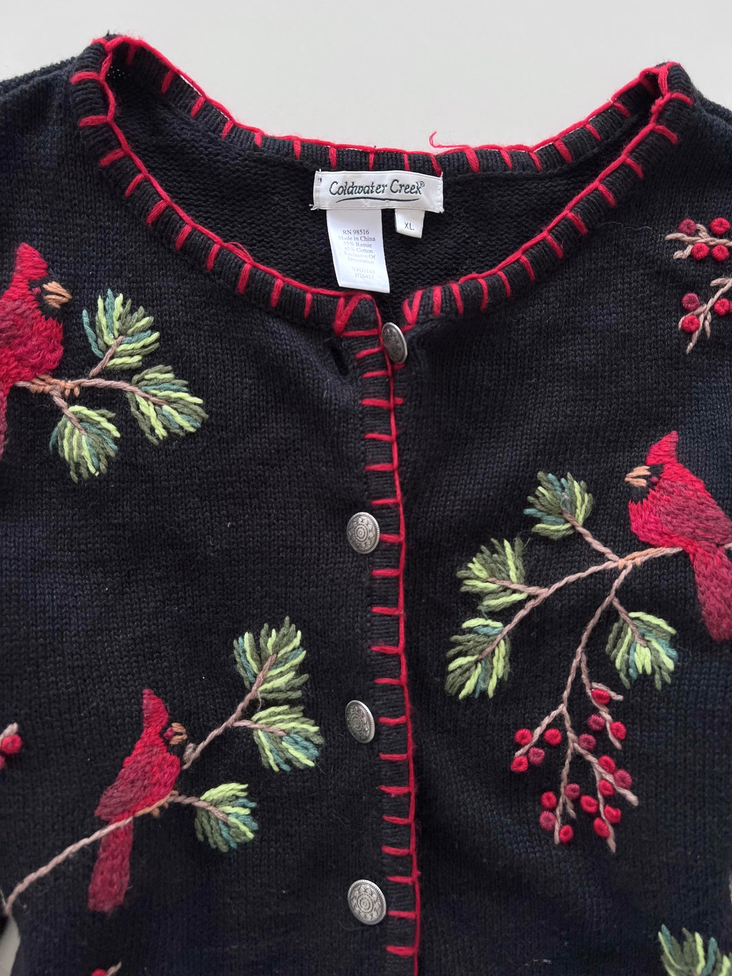 Coldwater Creek Hand Embroidered Vintage Sweater-Bust 42