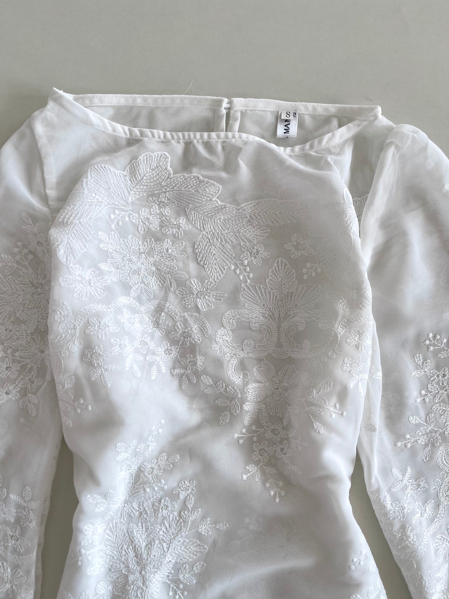 Qing Man Embroidered Sheer Top-Bust 32