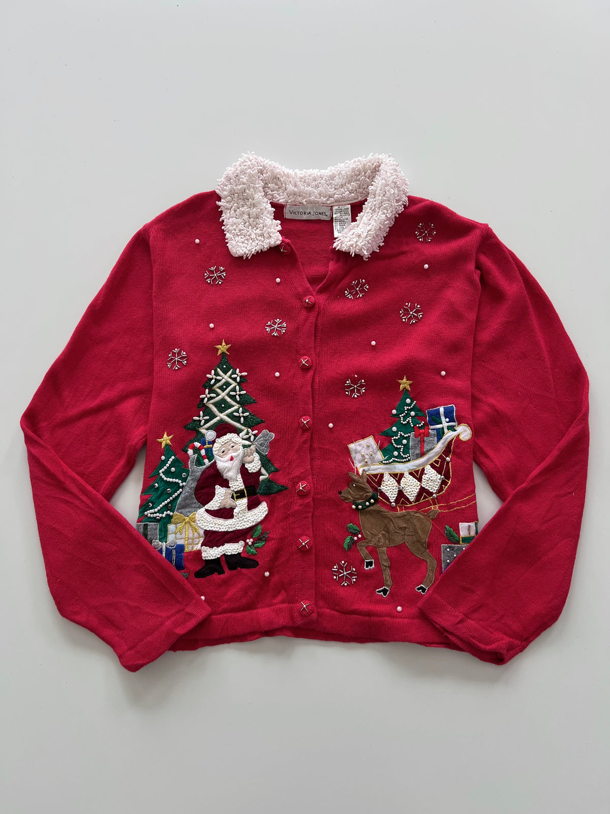 Victoria Jones Embroidered Christmas Cardigan Sweater-Bust 46