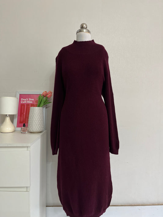 WINE TURTLE NECK WINTER DRESS - BUST 38 TO 46