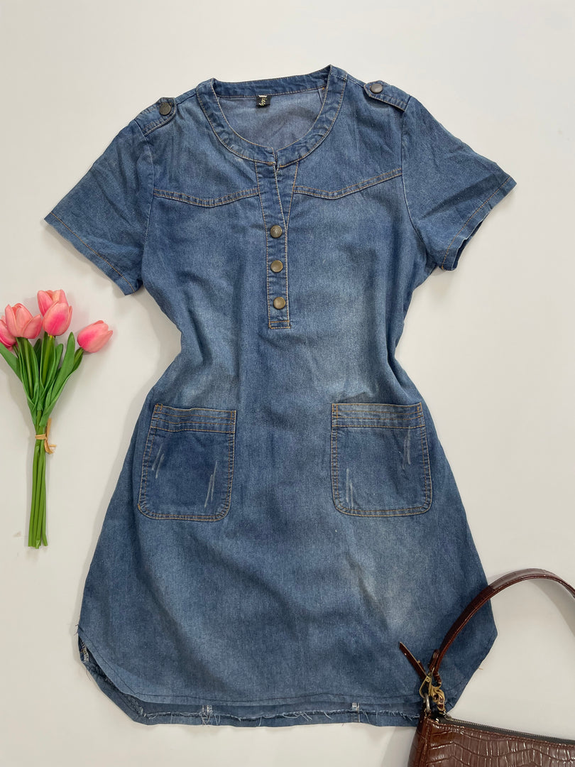 Vintage Blue Denim Dress-Bust 36