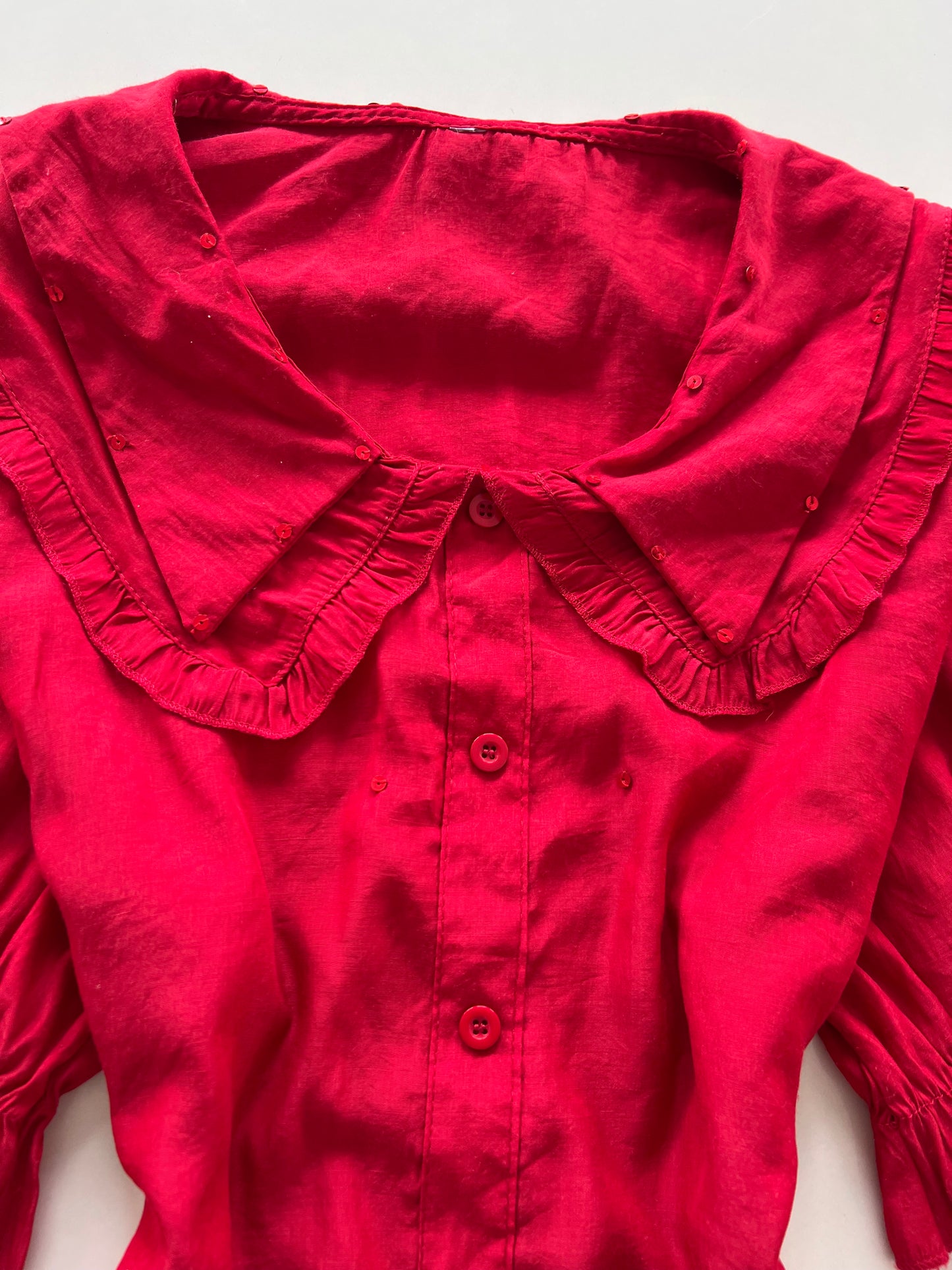 Peter Pan Collared Red Top-Bust 44