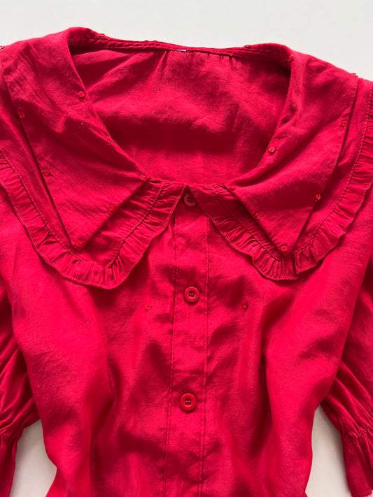 Peter Pan Collared Red Top-Bust 44