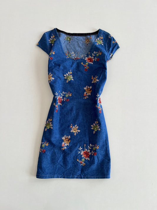 Denim Embroidered Dress-Bust 40