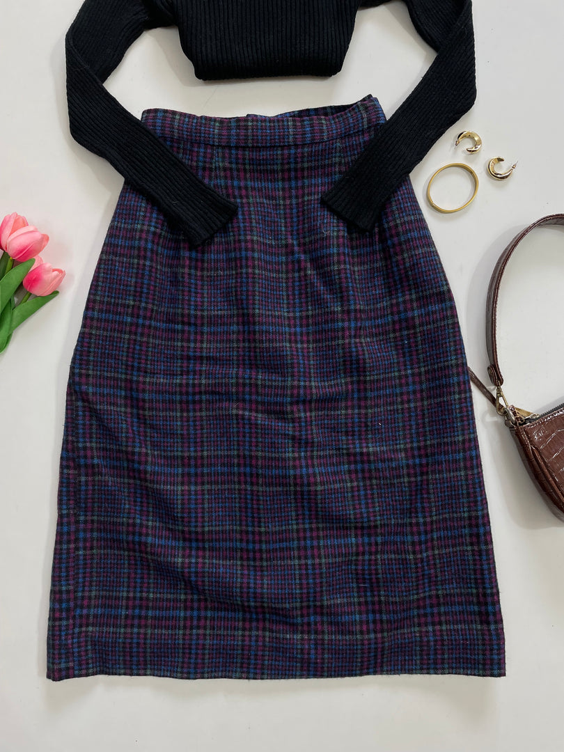 Purple Plaid Long Skirt-Waist 28