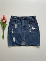 Load image into Gallery viewer, H&amp;M RIPPED DENIM SKIRT - WAIST 30
