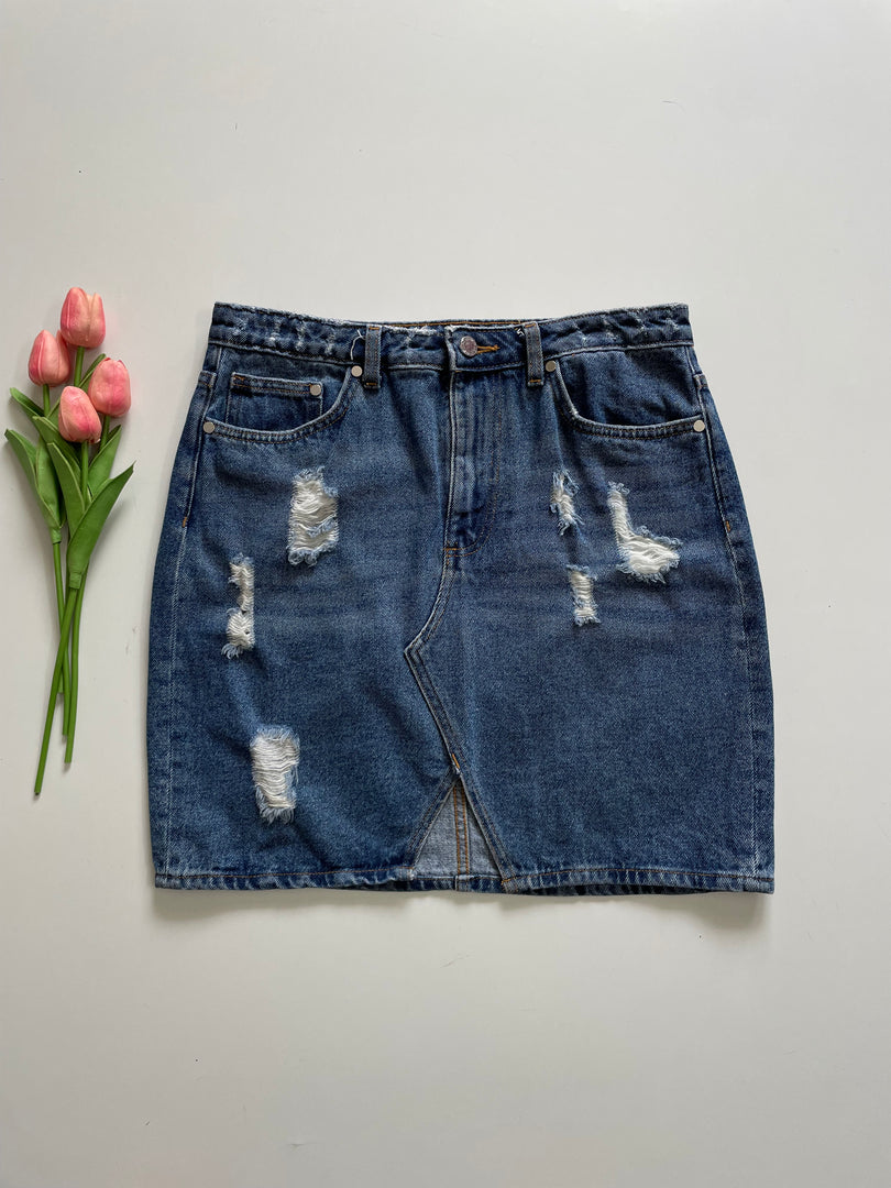 H&M RIPPED DENIM SKIRT - WAIST 30