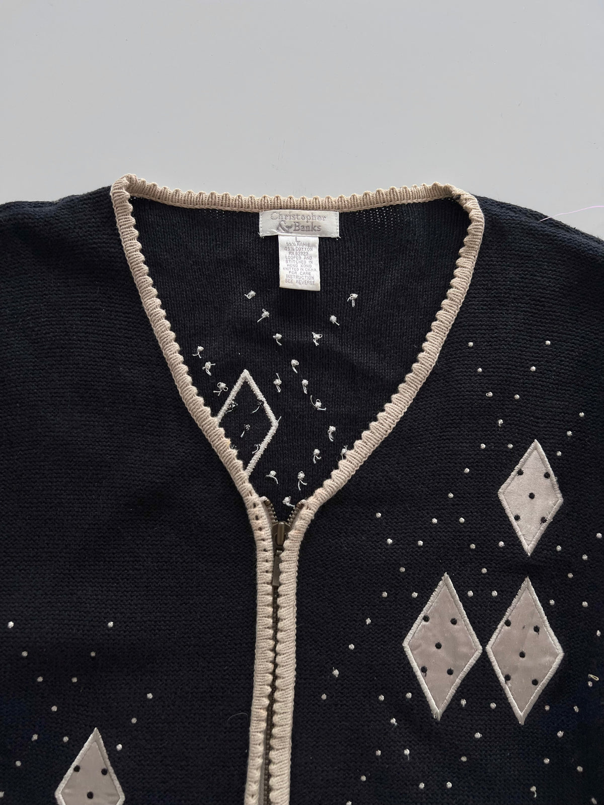 Christopher&Banks Embroidered Zipper Sweater-Bust 46