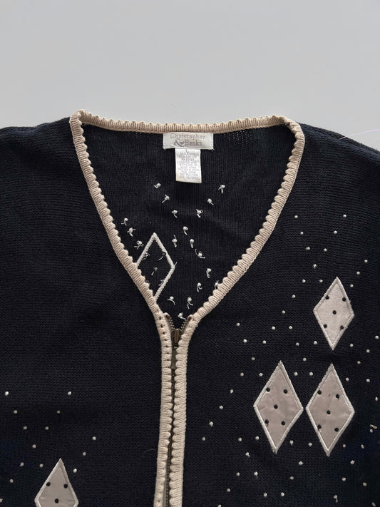 Christopher&Banks Embroidered Zipper Sweater-Bust 46