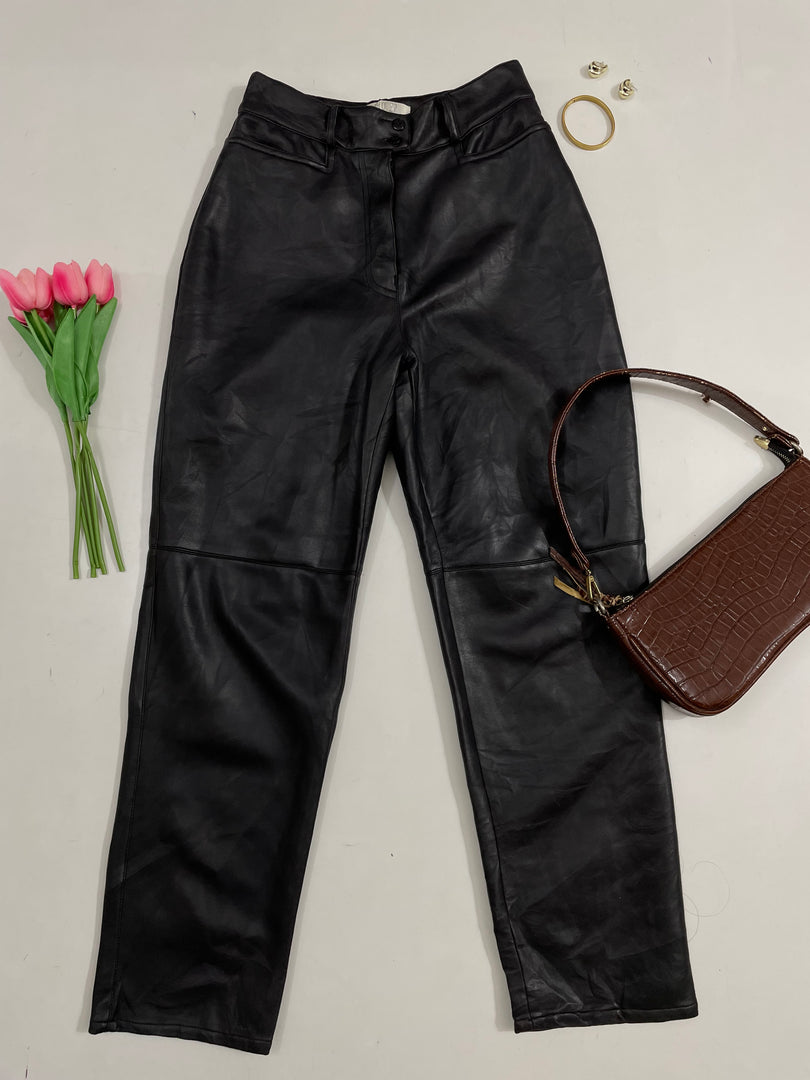 Porque Black Faux Leather Pants - Waist 24