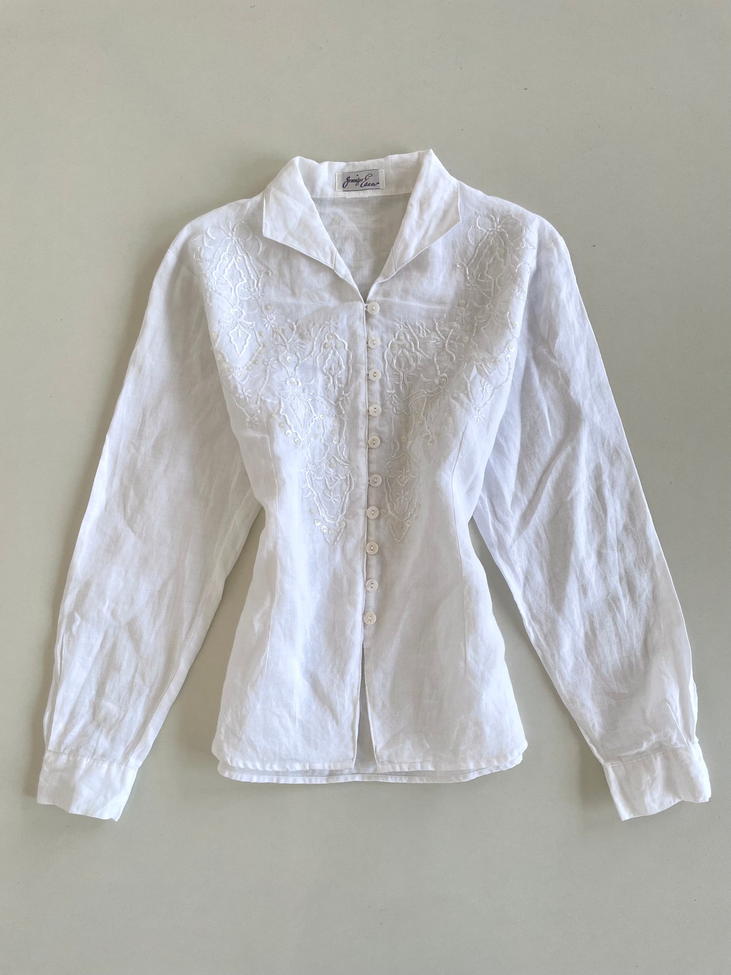 Jennifer Esen Sheer Embroidered Top-Bust 38