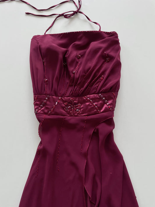 Wine Vintage Embroidered Dress-Bust 40