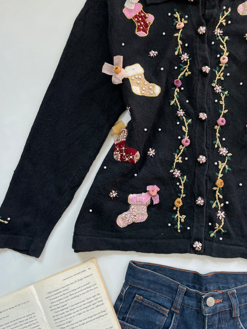 Embroidered Christmas Sweater-Bust 44