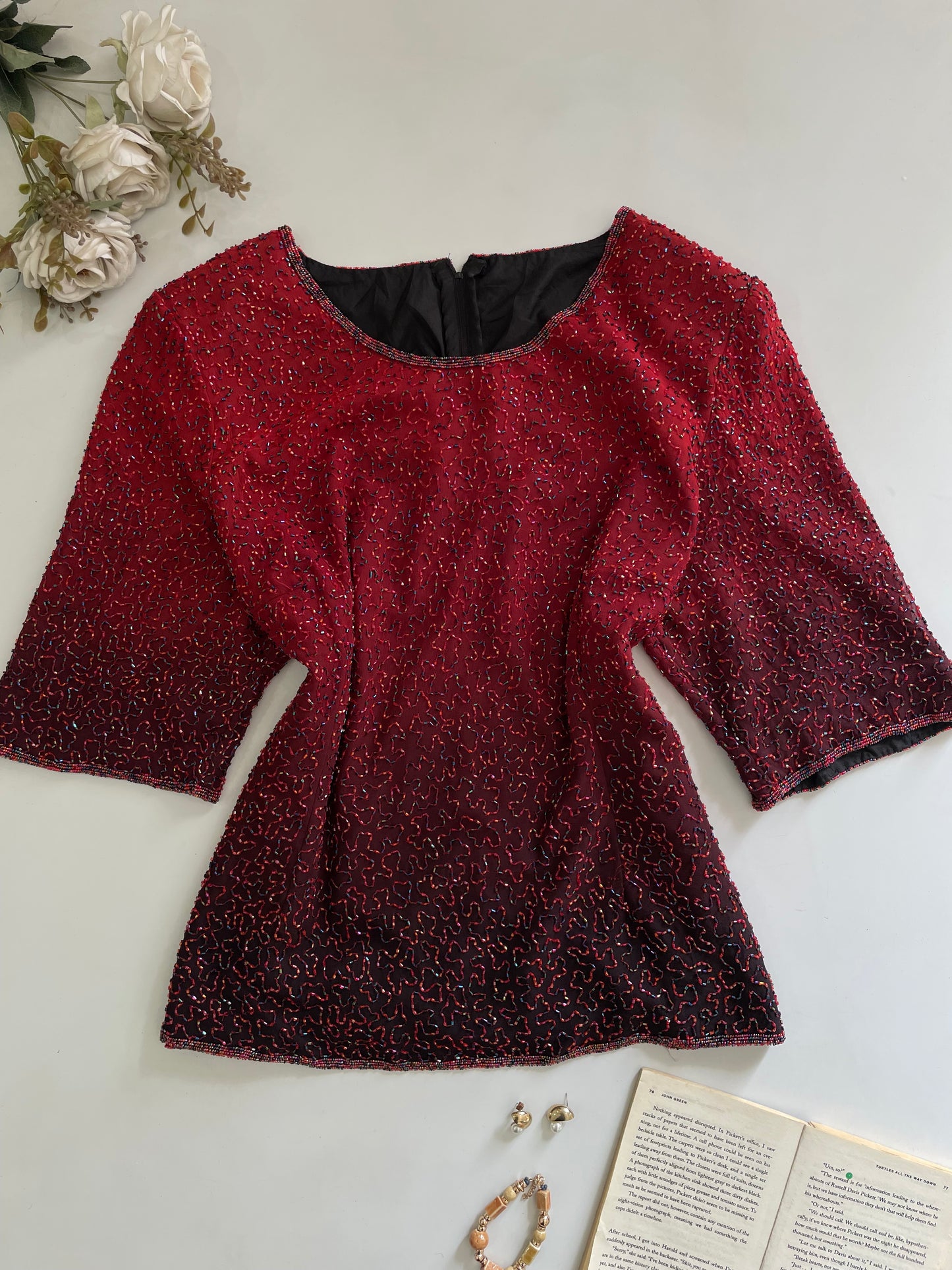 100% Pure Silk Heavily Hand Embroidered Vintage Top-Bust 50