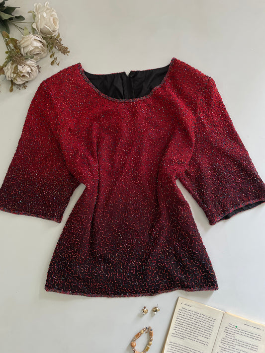 100% Pure Silk Heavily Hand Embroidered Vintage Top-Bust 50