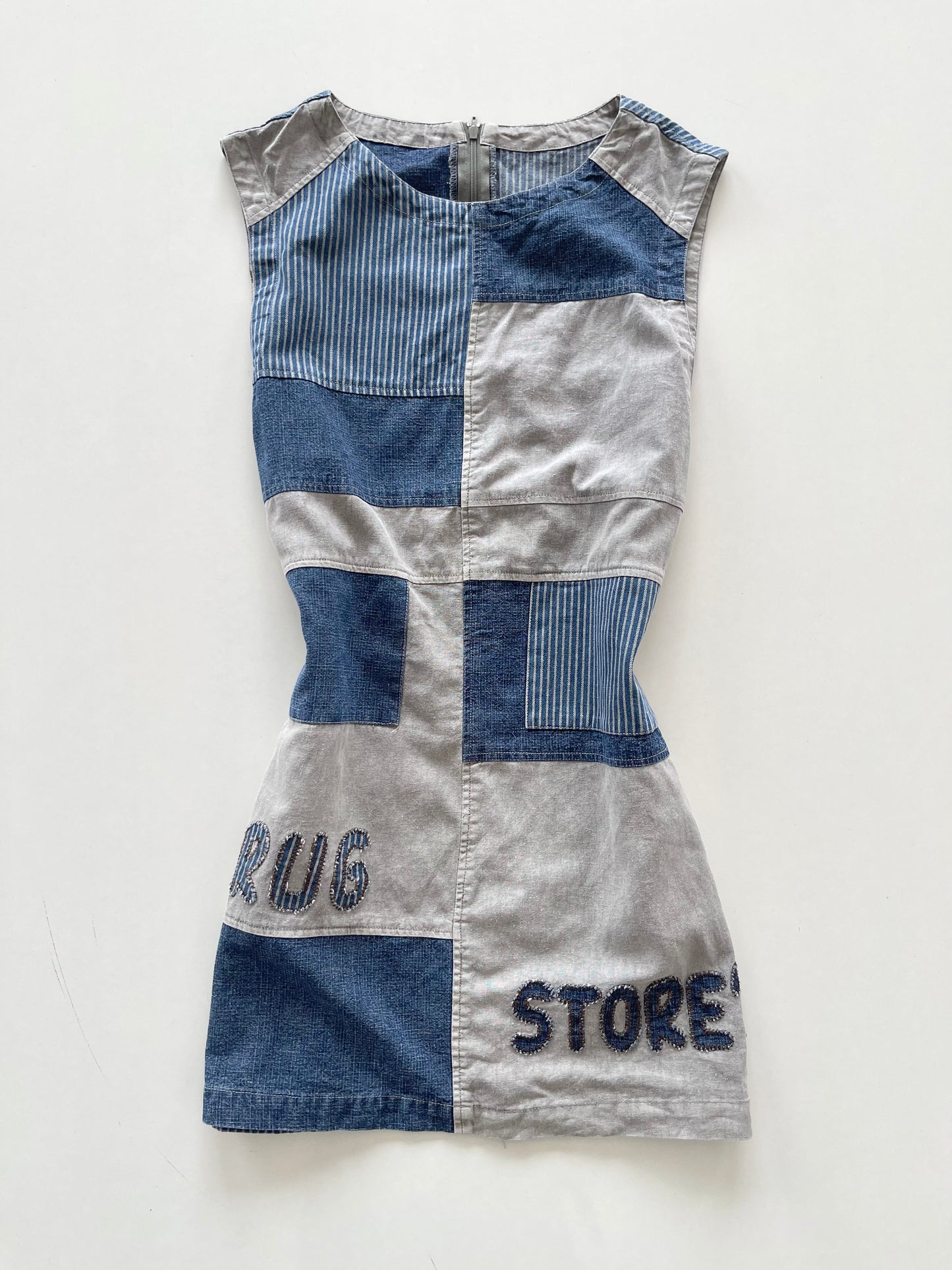 Y2k Patchwork Denim Dress-Bust 40