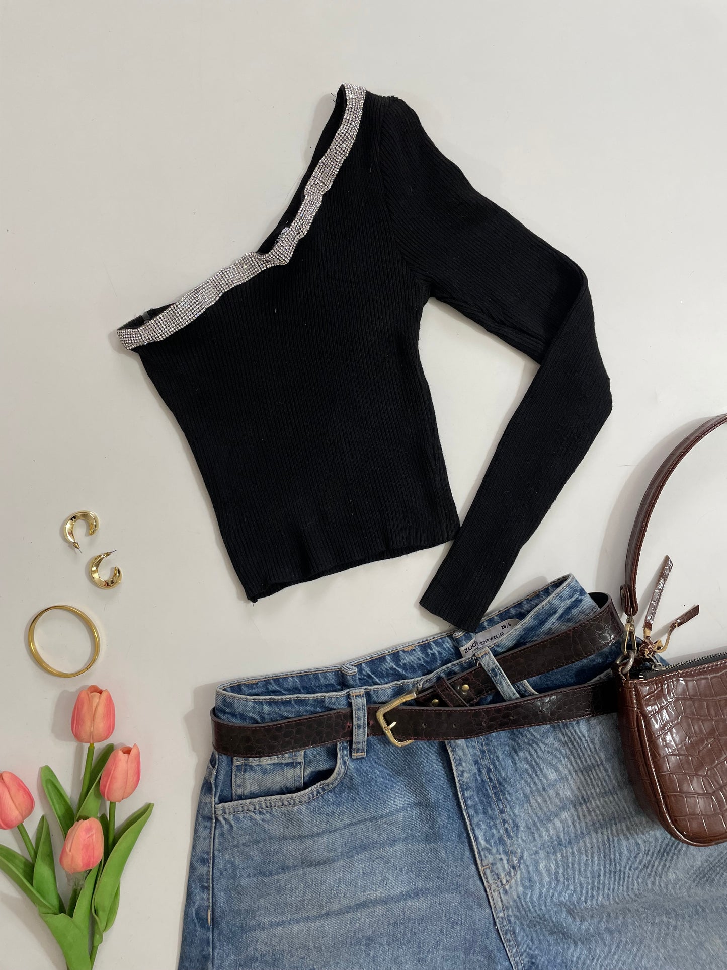 Fashionnova Rhinestone Soft Pre Winter Top - Bust 30 to 32