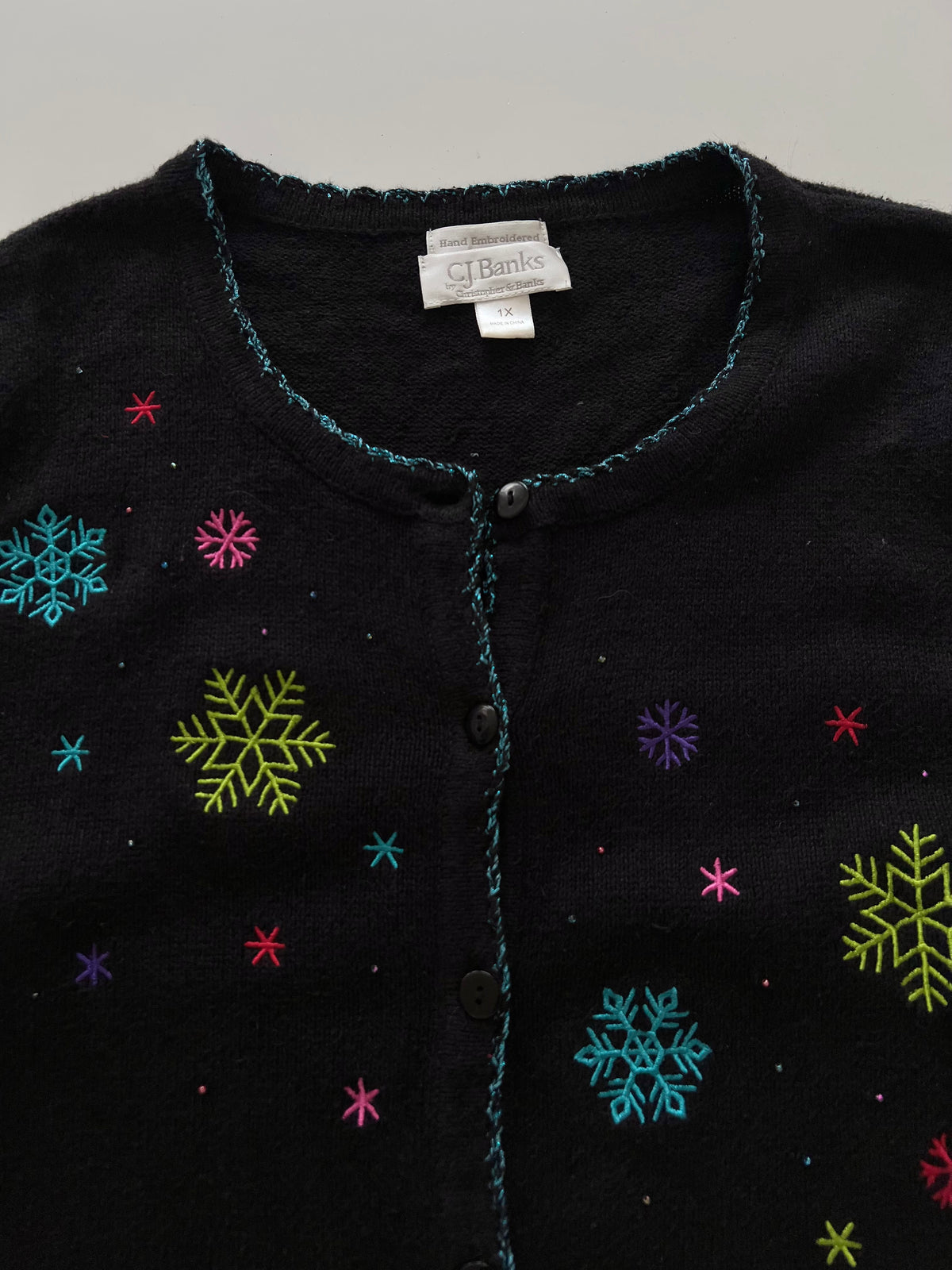 CJ Banks Embroidered Christmas Cardigan Sweater-Bust 52