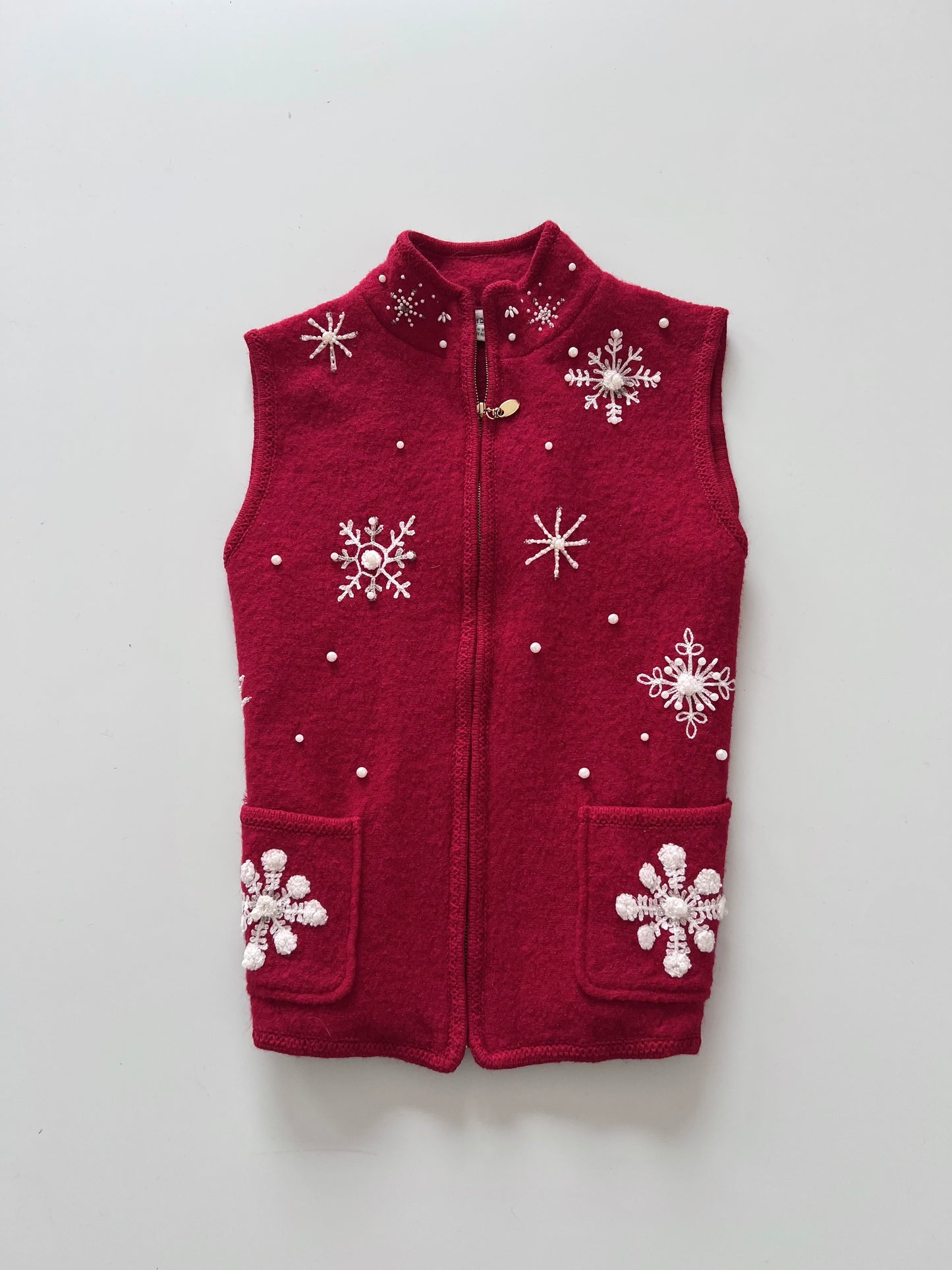 The Vermont Country Store 100% Boiled Wool Embroidered Zipper-Bust 40