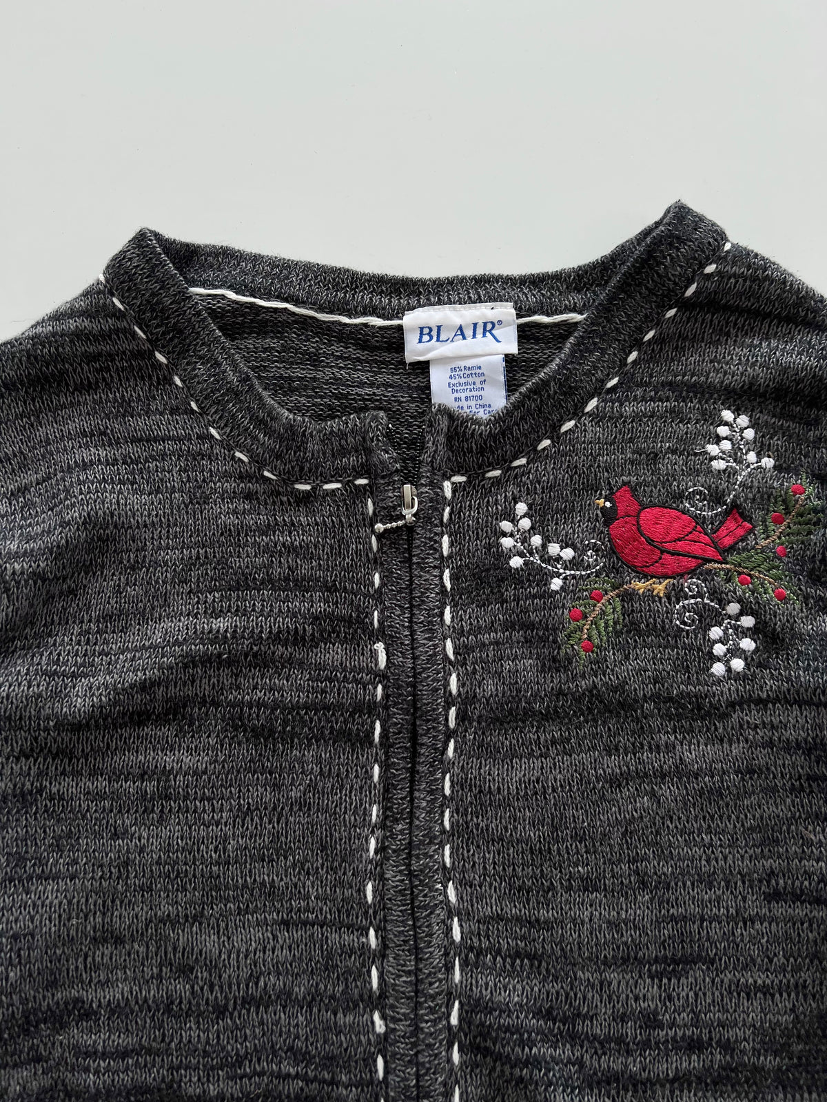 Blair Embroidered Zipper Sweater-Bust 46
