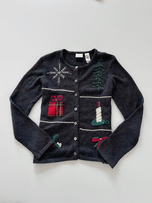 Villager Sport Embroidered Christmas Cardigan Sweater-Bust 40