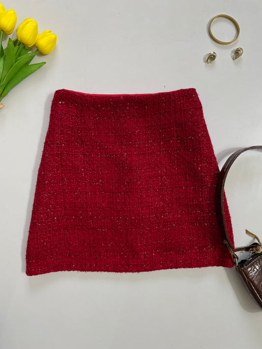 Cherry Red Tweed Skirt-Waist 28