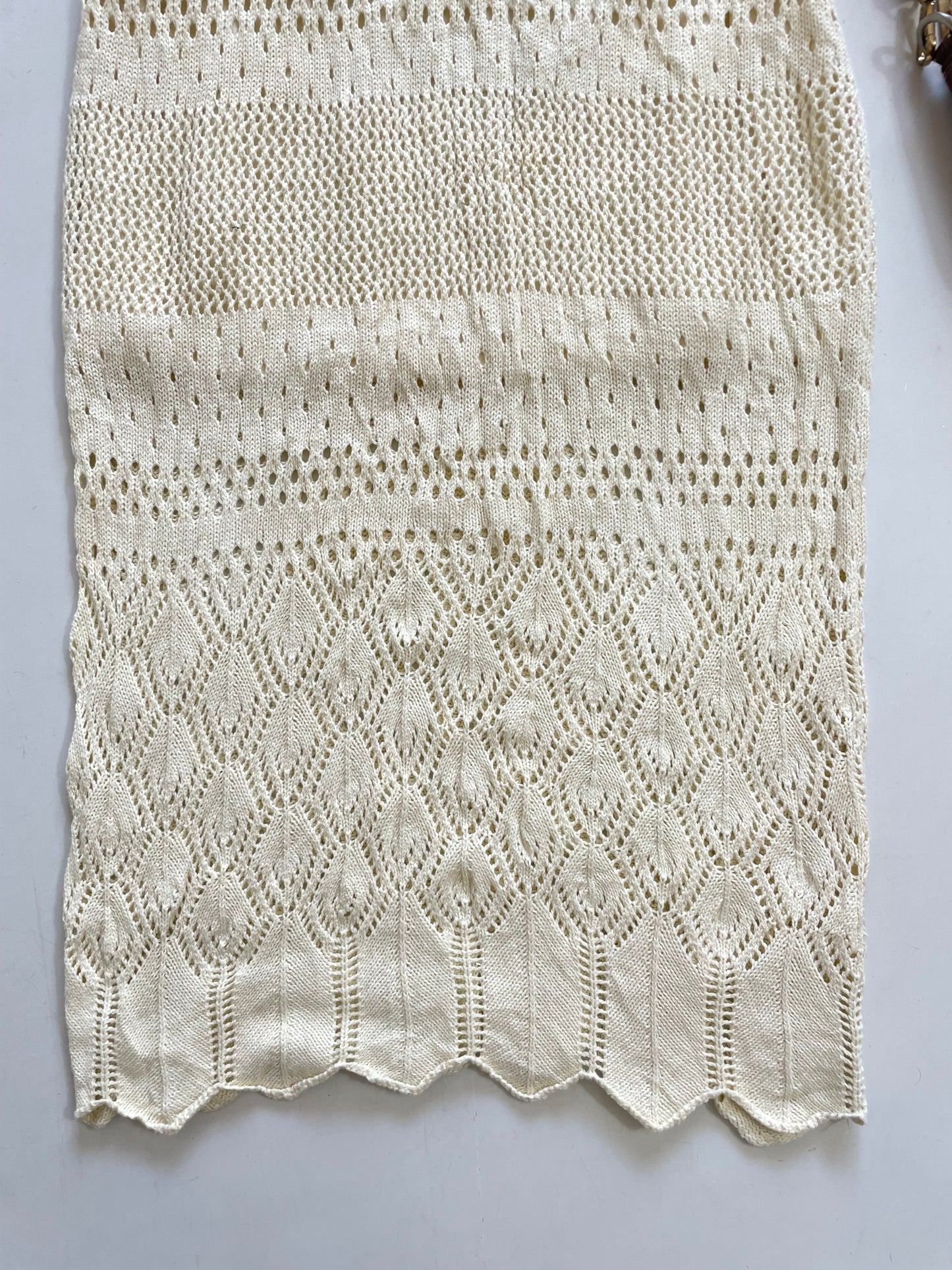 Off White Crochet Knit Long Skirt - Waist 24 to 28