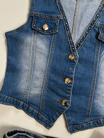 Load image into Gallery viewer, Flowers Denim Waistcoat-Bust 32
