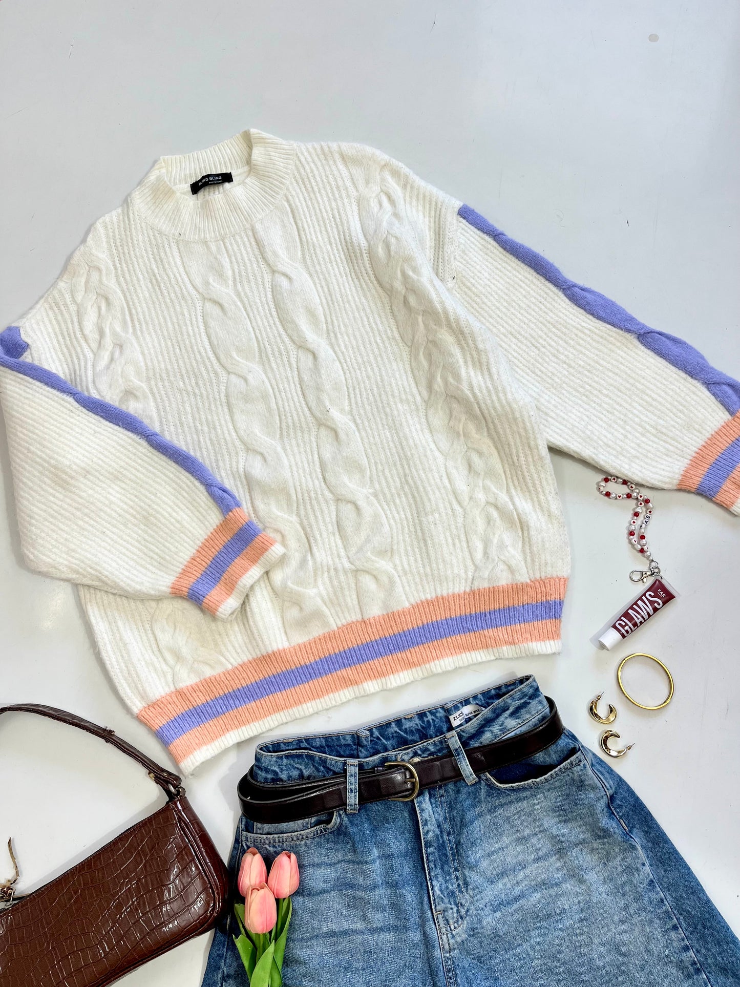 Bling Bling Cable Knit Soft Sweater - Bust 44 to 46