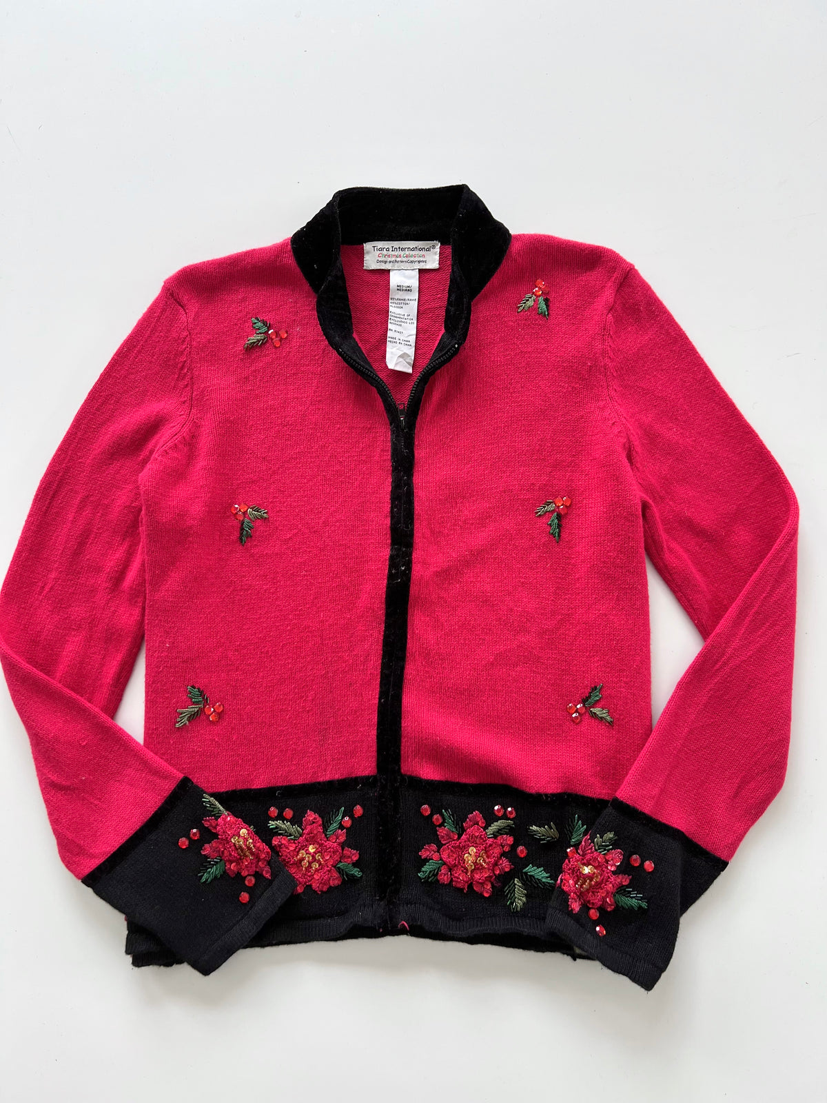 Tiara International Embroidered Zipper Sweater-Bust 46