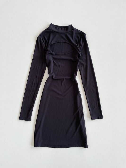 Ribbed Cutout Black Dress-Bust 32 to 34