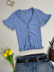 Papaya Pastel Ruffle Ribbed Top - Bust 30 to 34