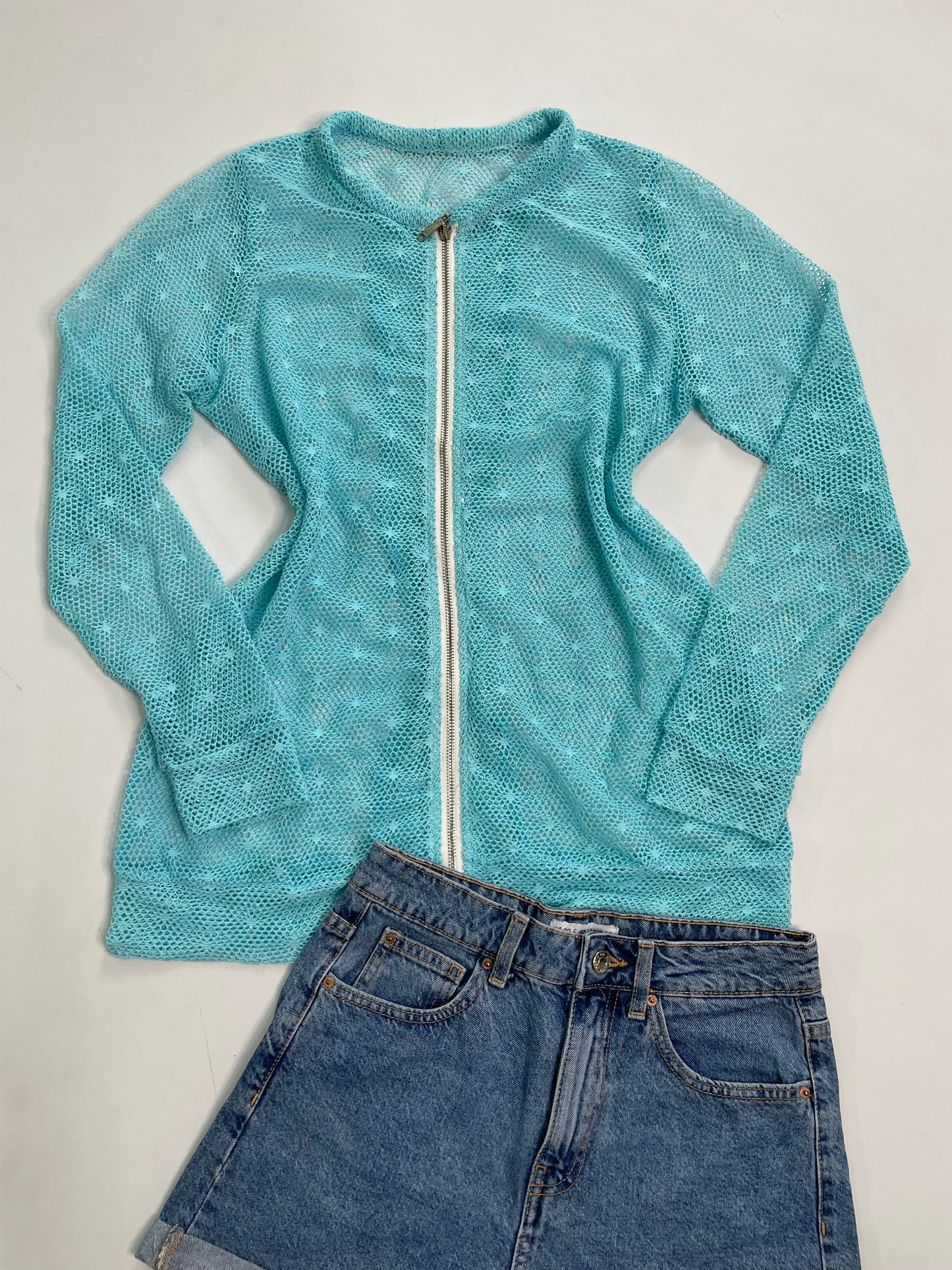 Sky Blue Crochet Zipper-Bust 38 to 40