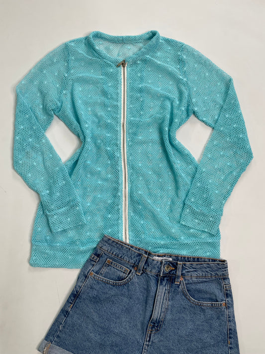 Sky Blue Crochet Zipper-Bust 38 to 40