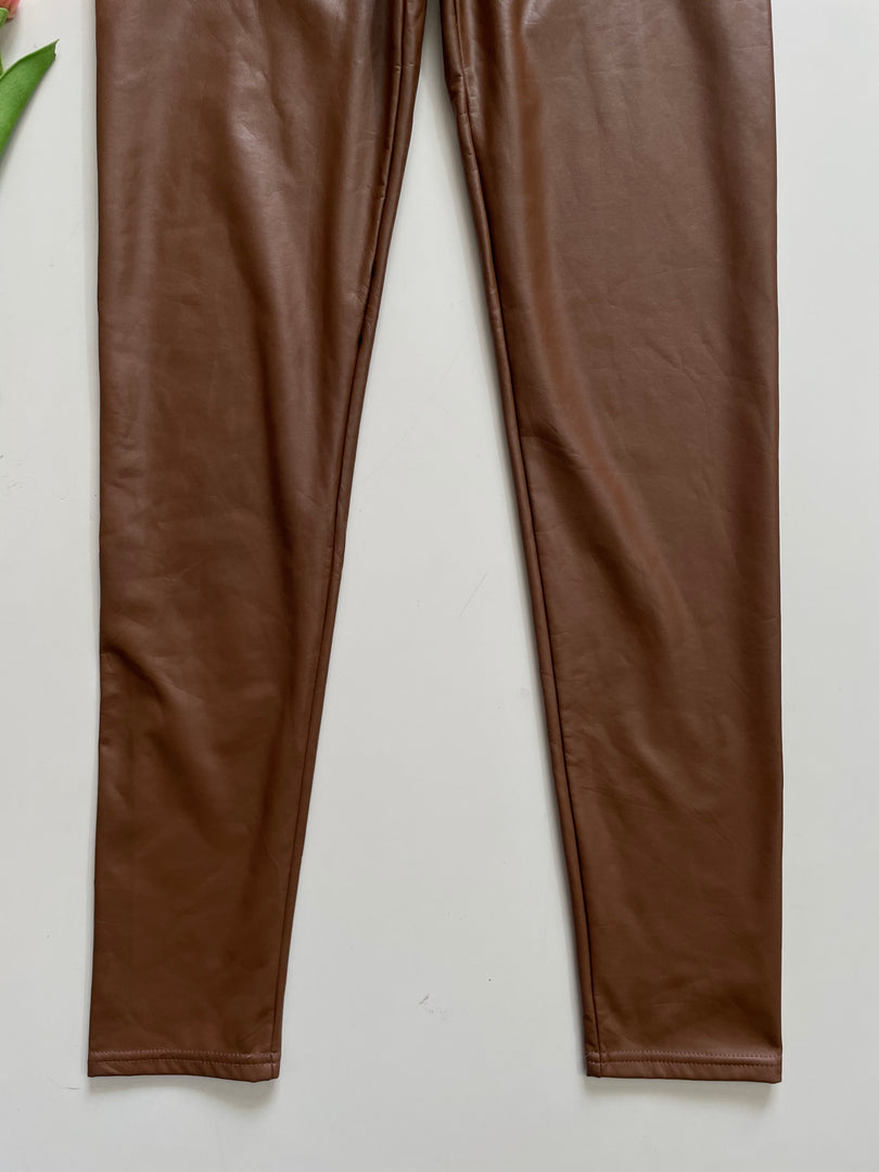 COFFEE LEATHER PANTS - WAIST 28 TO 30